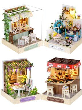 New DIY Miniature Leisure Time Dollhouse Kits Bundle of 4 Buildings